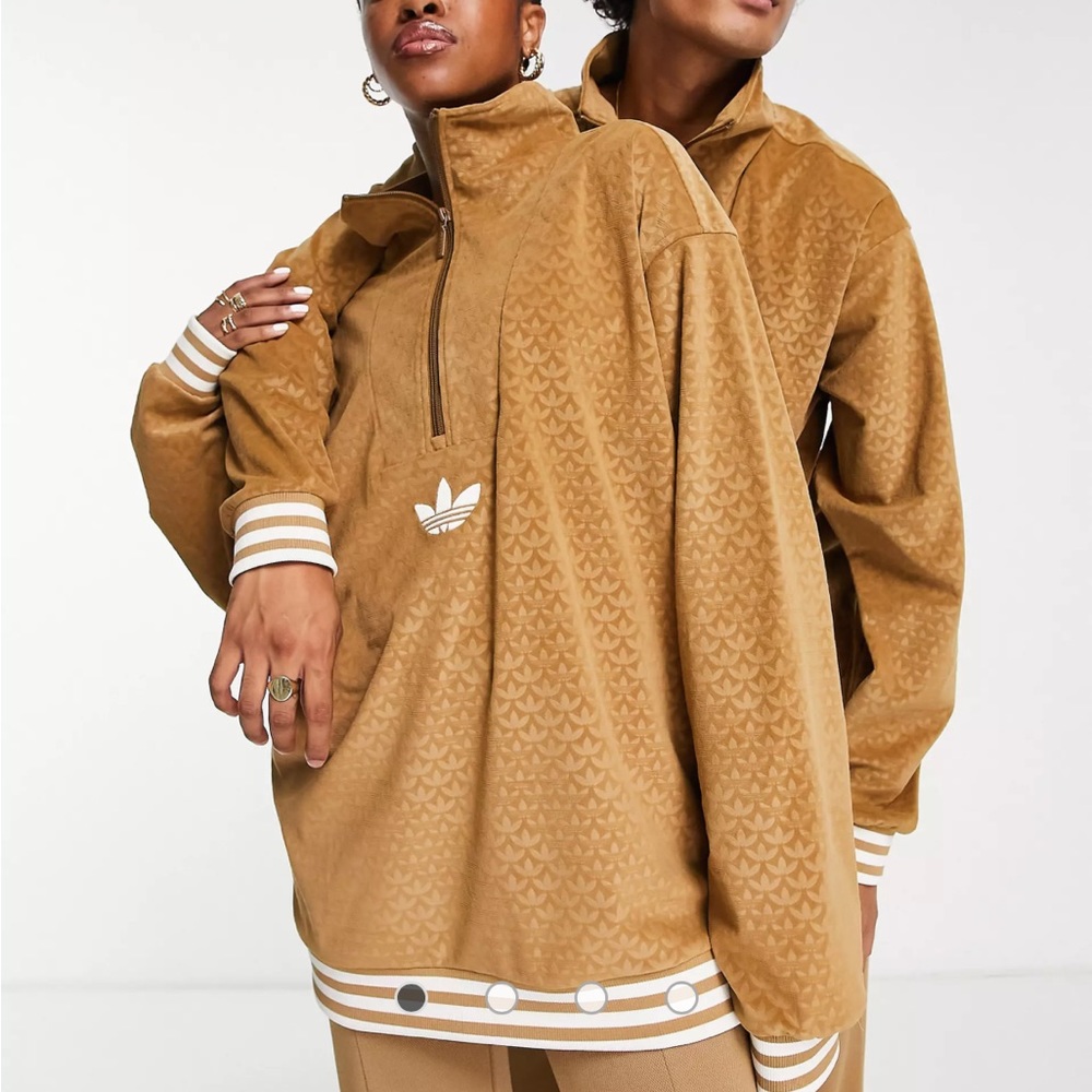 adidas Originals 'adicolor 70s' unisex funnel velour fleece in brown